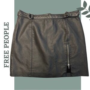Free People Black Faux Leather Mini Skirt Lined Zipper Detail Adjustable Size 8